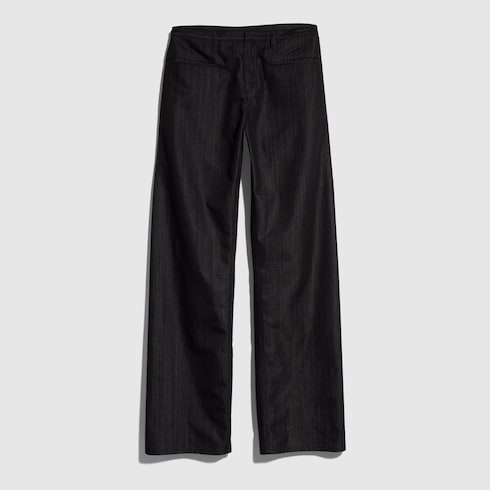 Loose fit cotton blend denim pants - black