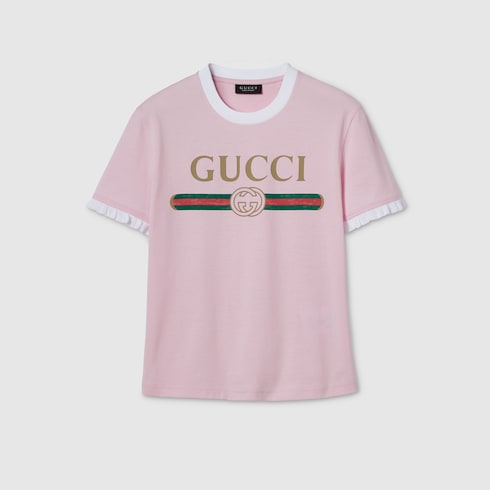 Cotton jersey T-shirt with print - light pink