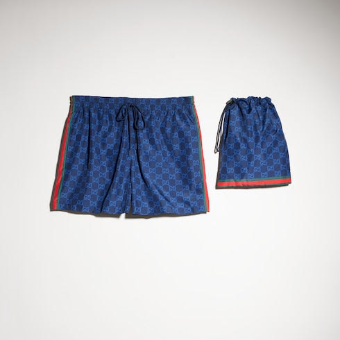 Printed poplin tech swim shorts - navy