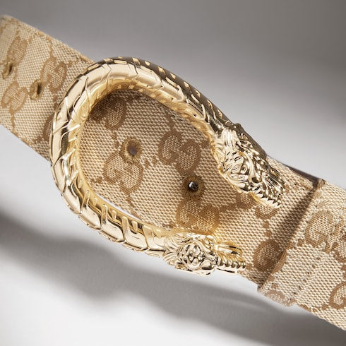 Dionysus wide belt - sand and brown GG canvas