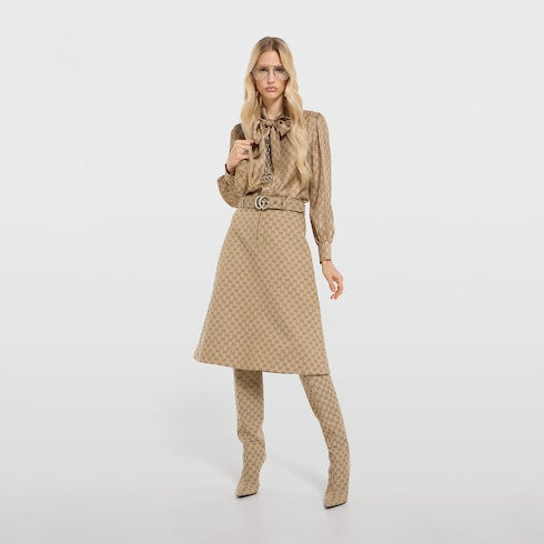 GG cotton canvas fabric skirt - sand