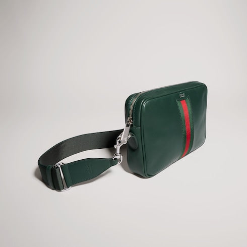 Web Trademark small crossbody bag - dark green leather