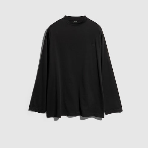 Cotton silk T-shirt with embroidery - black