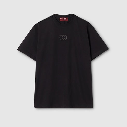 Cotton jersey T-shirt with embroidery - black