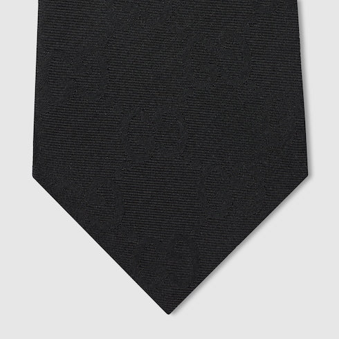 GG silk cotton tie - black