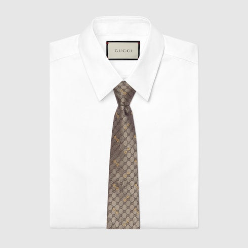 GG silk jacquard tie - brown and camel