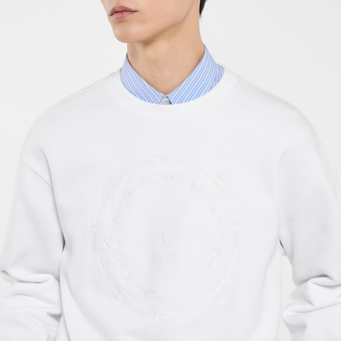 Cotton jersey sweatshirt with embroidery - white