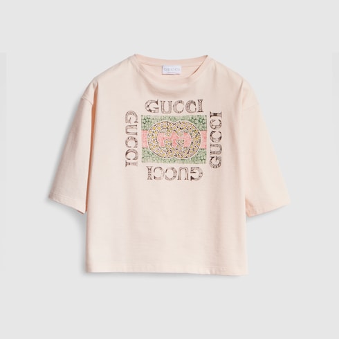 Children's cotton T-shirt with print - light pink