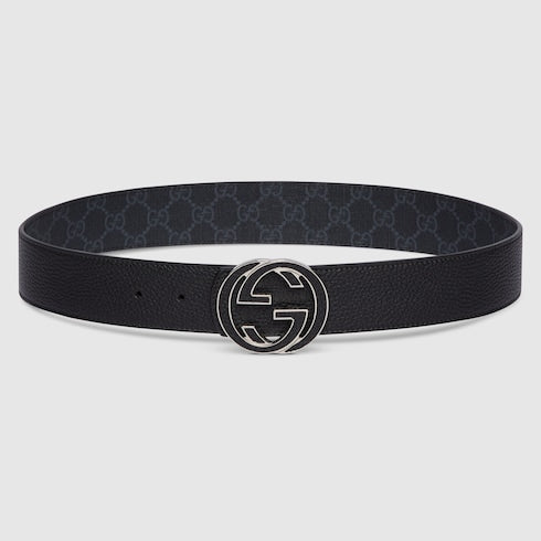Reversible belt with Interlocking G buckle - black Supreme and black leather