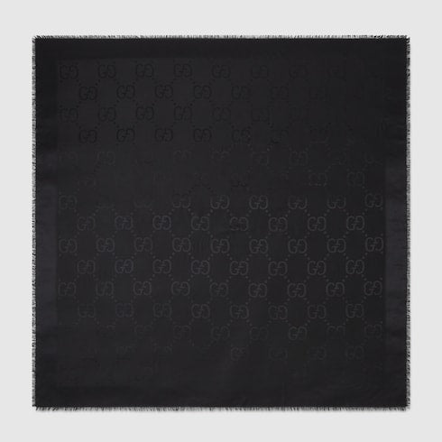 GG jacquard silk wool shawl - black