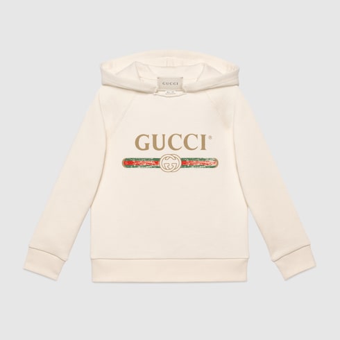 White Cotton Children's Sweatshirt With Gucci Logo & Hood - White Cotton