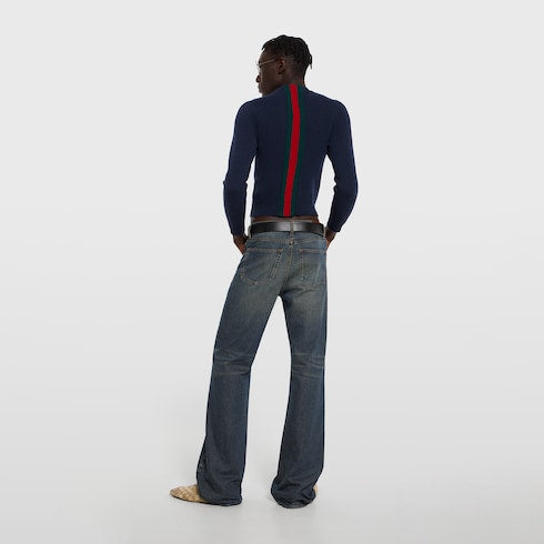 Fine knit wool sweater with Web - blue
