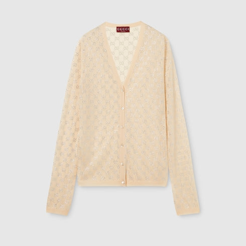 Fine silk cardigan with GG crystals - light pink