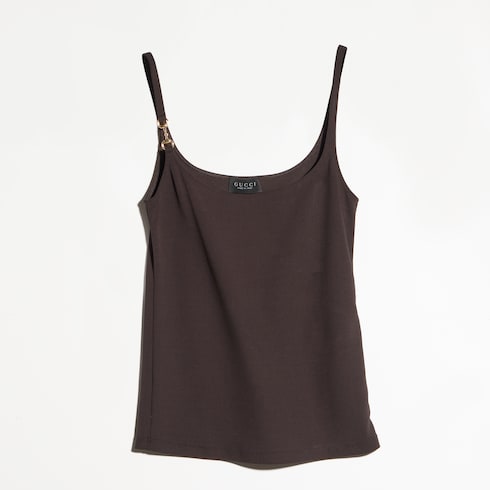 Viscose crêpe jersey top with Horsebit - dark brown