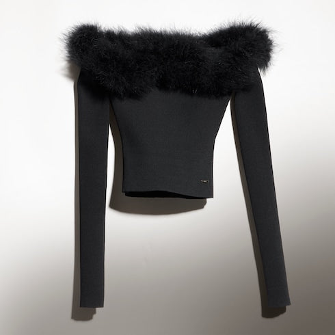 Rib viscose off-the-shoulder top - black