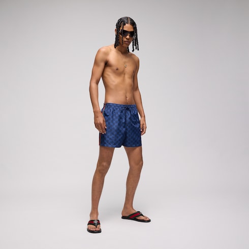 Printed poplin tech swim shorts - navy