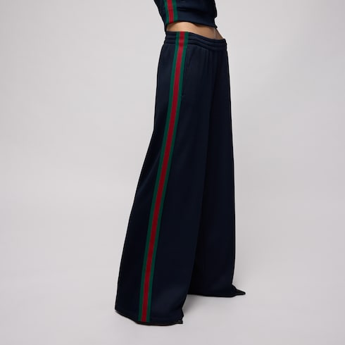 Rib cotton jersey leisure pants with Web - blue