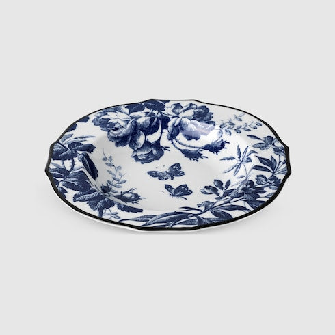 Herbarium rim soup bowl, set of two - blue and white porcelain