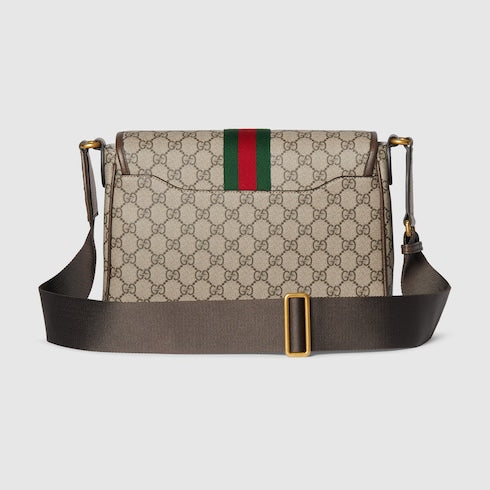 Ophidia medium messenger bag - beige and dark brown fabric