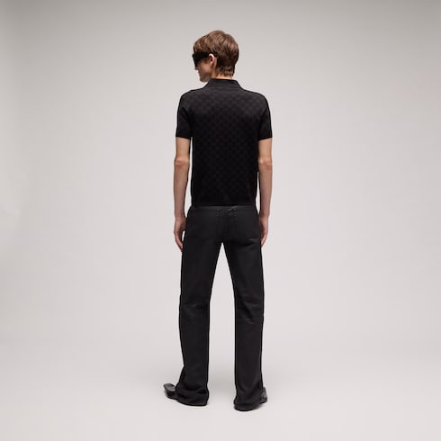 Viscose GG jacquard polo shirt - black
