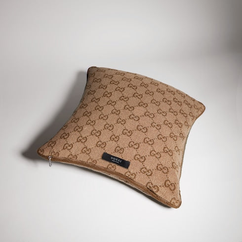 GG cotton cushion - beige and camel GG cotton