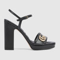 Women's platform sandal with Double G - black leather