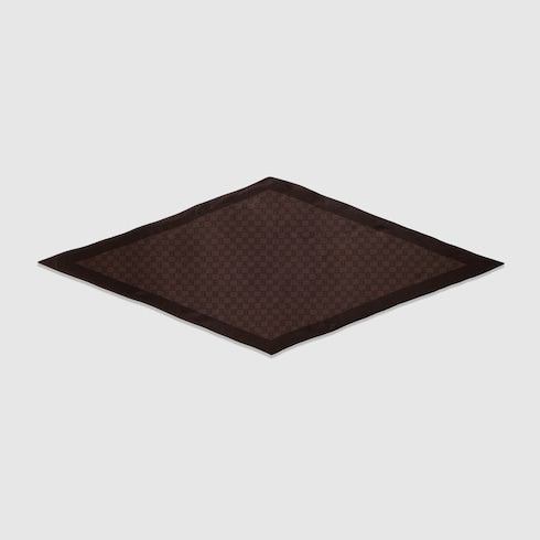 Printed silk twill diamond scarf - beige and dark brown
