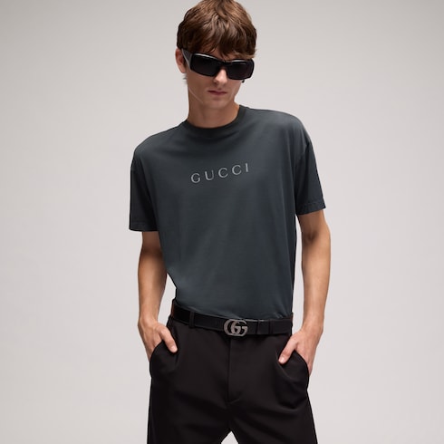 Cotton T-shirt with print - dark grey