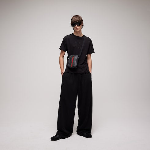 Cotton jersey T-shirt with embroidery - black