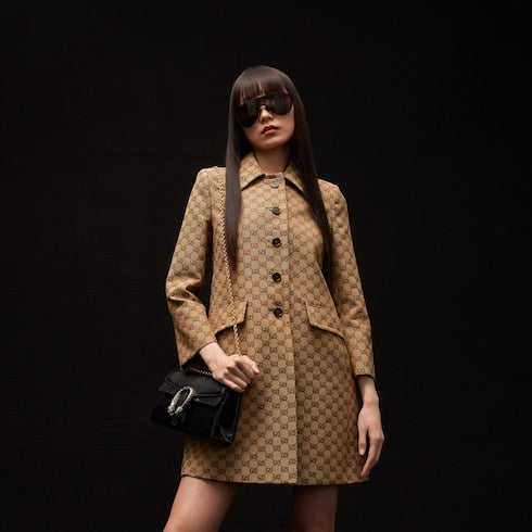 GG cotton canvas coat - camel and dark brown