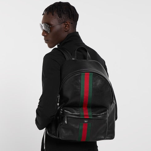 Web Trademark large backpack - black leather