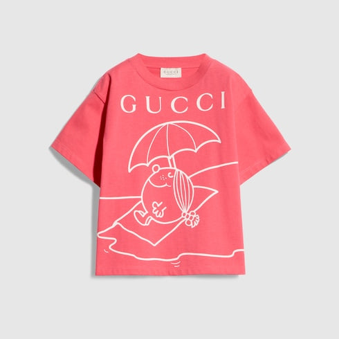 Children's cotton T-shirt with print - pink