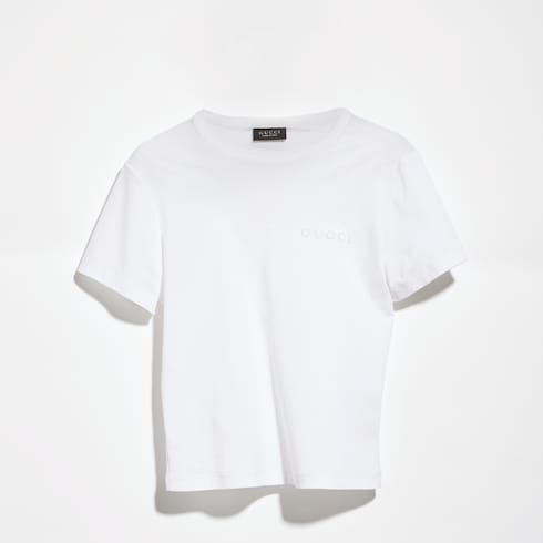 Cotton jersey T-shirt with embroidery - white