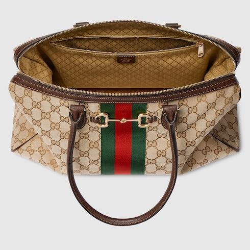 Borsetto large boston bag - sand and brown GG canvas