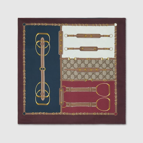 Printed silk twill carré - brown and red