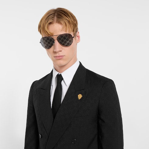 Double-breasted GG wool jacket - black