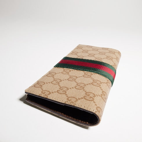 Long wallet with Web - sand and brown GG canvas
