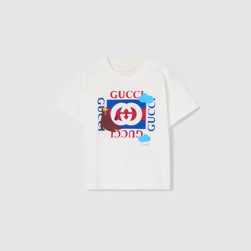 Baby cotton T-shirt with print - white