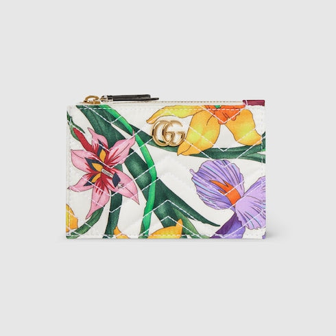 GG Marmont zip key pouch - white silk twill