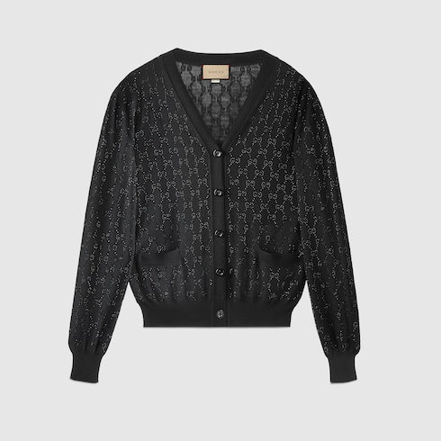 Fine wool GG crystal cardigan - black