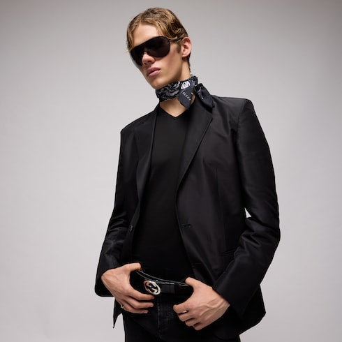 Cotton silk jacquard pocket square - black and white