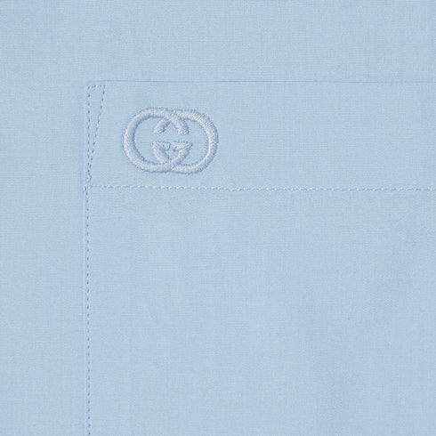 Cotton poplin shirt with embroidery - light blue