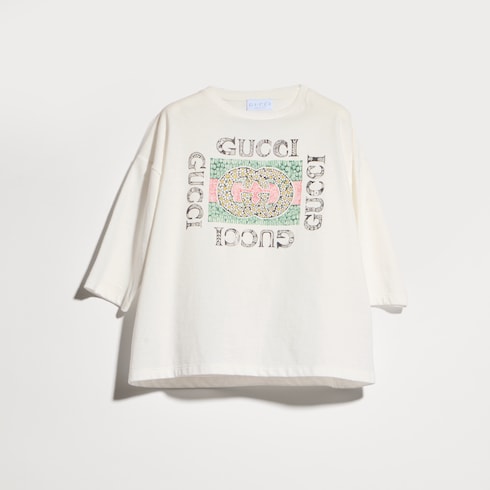 Children's cotton T-shirt with print - white