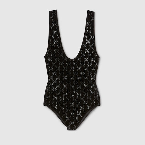 Chenille bodysuit with GG crystals - black