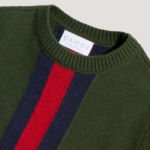 Children's wool sweater with Web - dark green