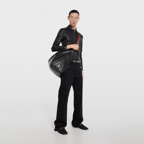 Brera large crossbody bag - black leather