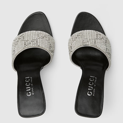 Women's crystal Bombshell slide sandal - grey GG crystal