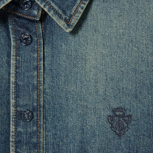 Cotton denim shirt with embroidery - blue