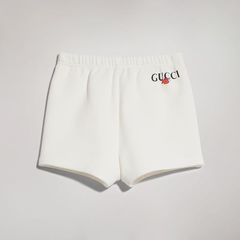 Baby cotton jersey shorts with print - white