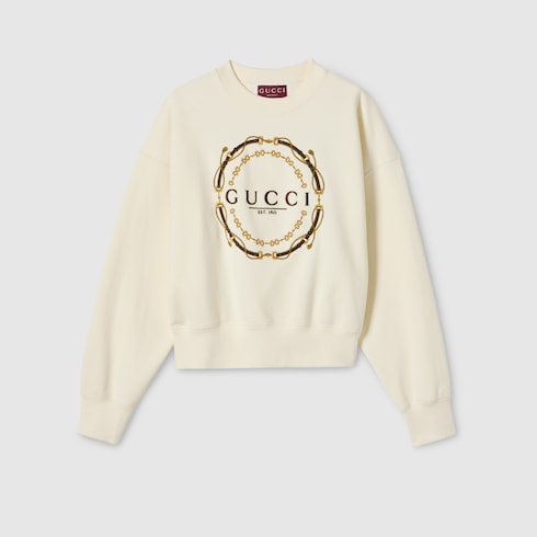 Cotton jersey sweatshirt with print - ivory